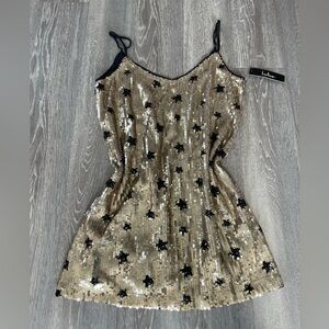NWT Lulu's Gold & Black Star Sequin Mini Dress
